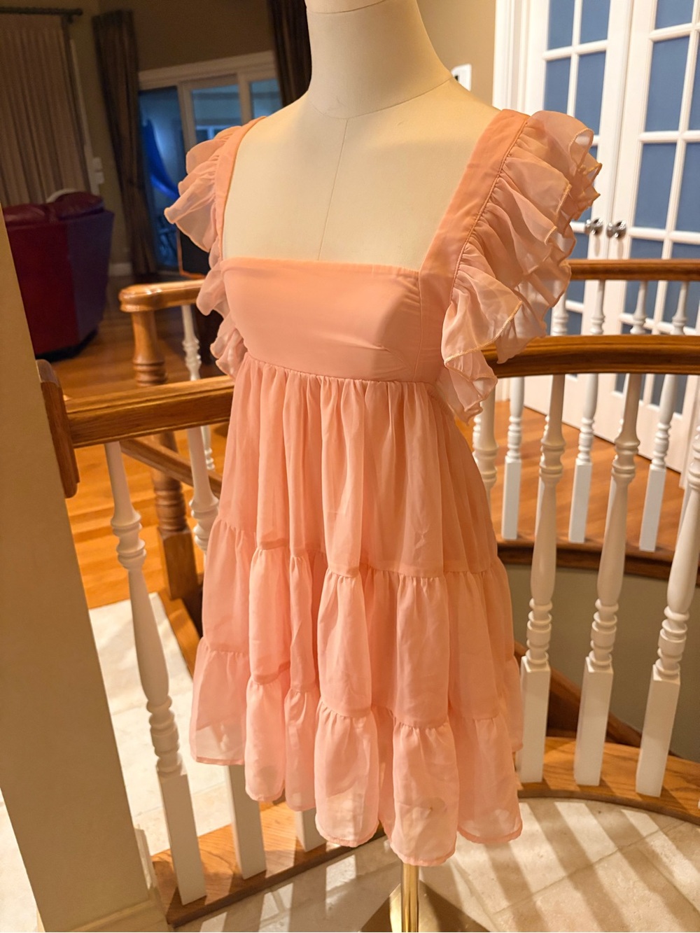 NEW Lucy in the Sky Chiffon Baby Doll Ruffle Dress Pink S - Picture 4 of 10